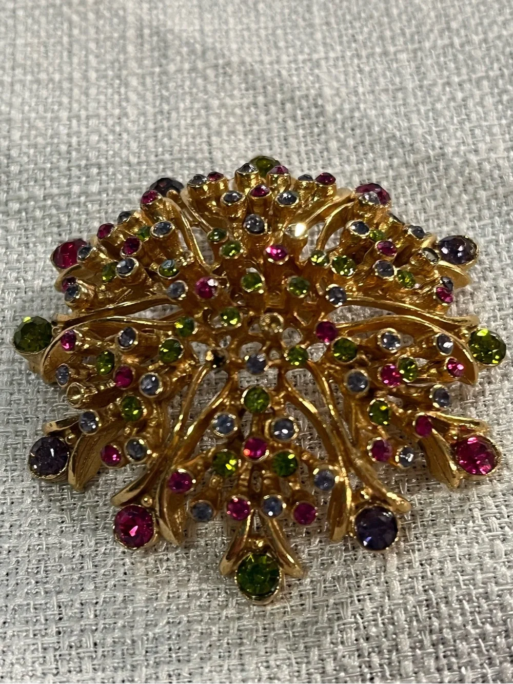 Gold-Tone Multicolor Crystal Floral Brooch - Women Vintage  Jewelry